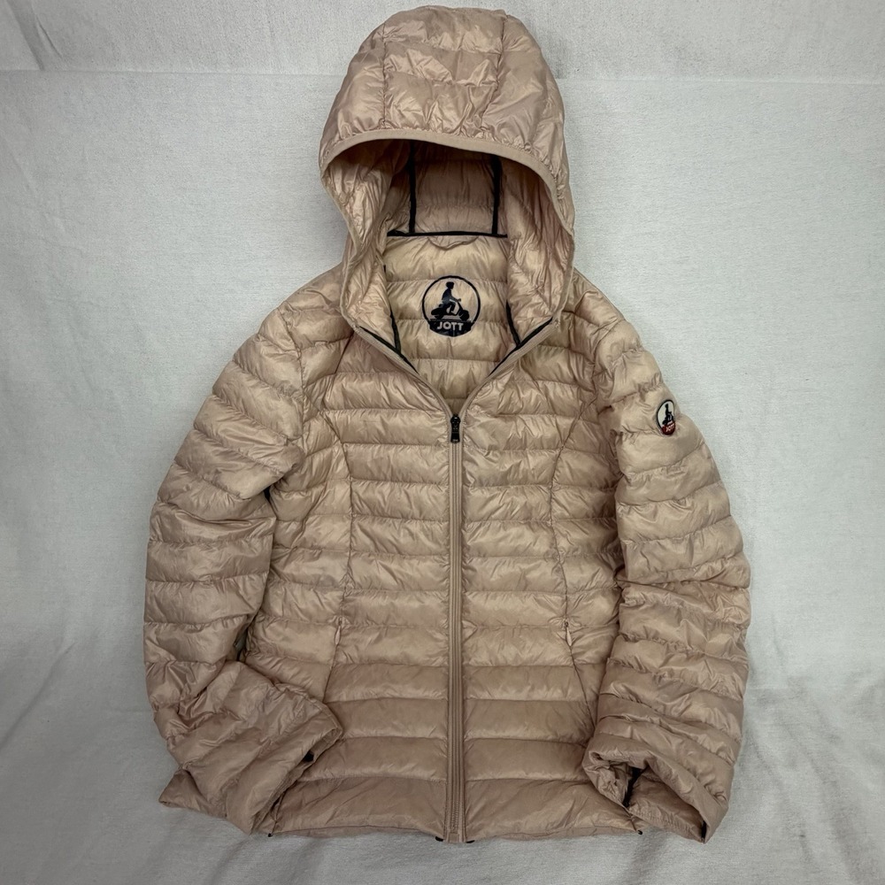 Cloe Lightweight Hooded Down Puffer Jacket Pink Large JOTT Just Over The Top
